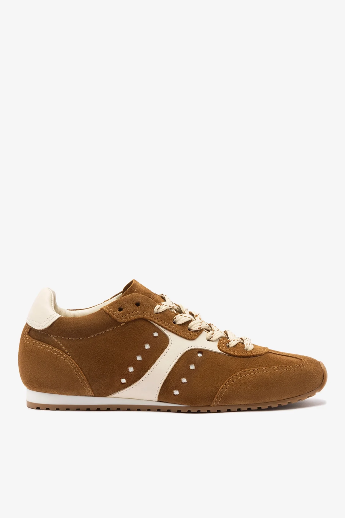 Tênis Stella Camurça Marrom e Couro Off White