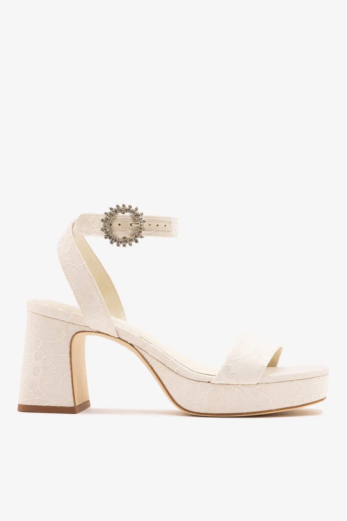 Larroudé x Markarian: Sandália Plataforma Dolly Low Renda Branco
