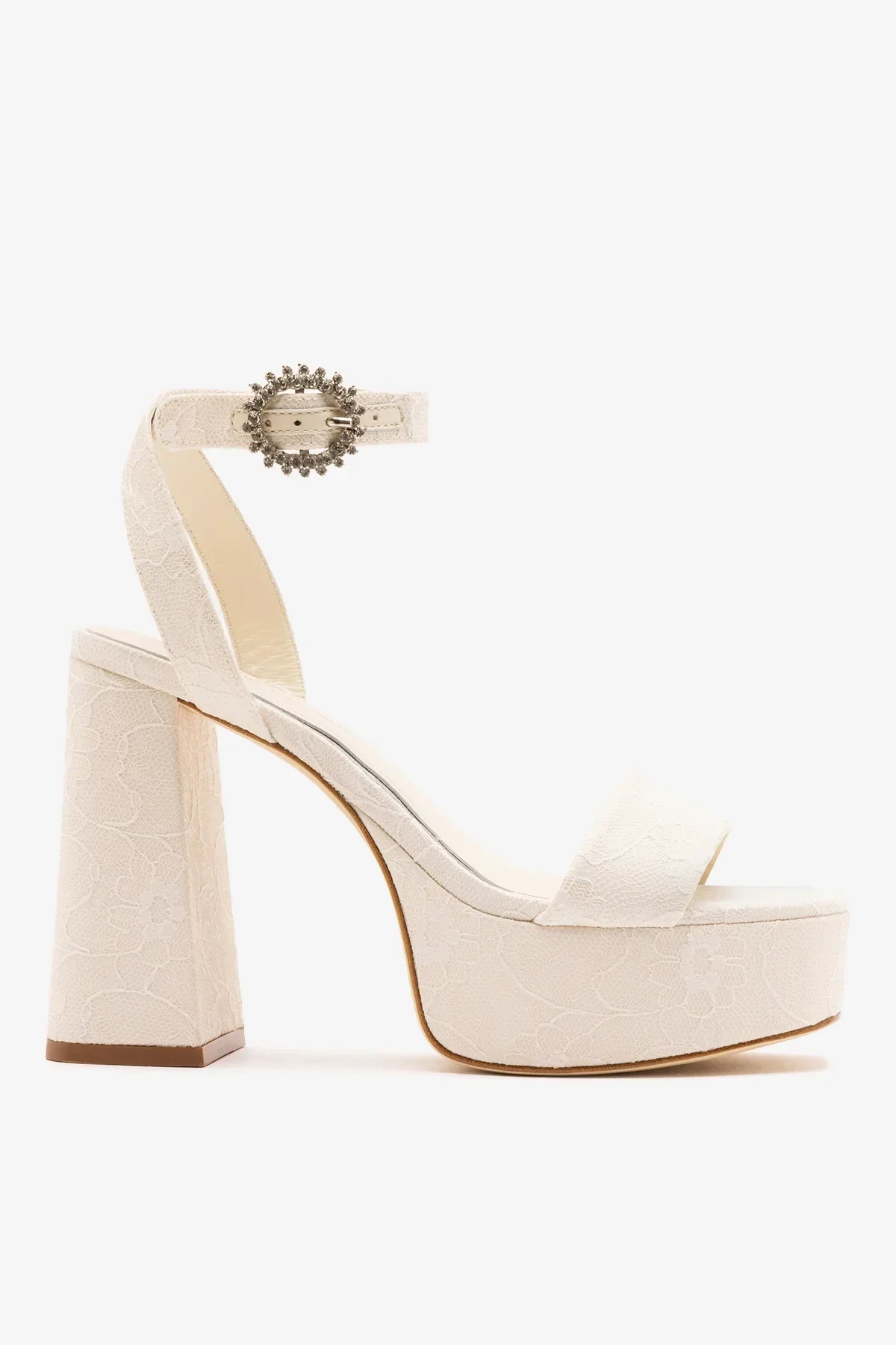 Larroudé x Markarian: Sandália Plataforma Dolly Renda Branco