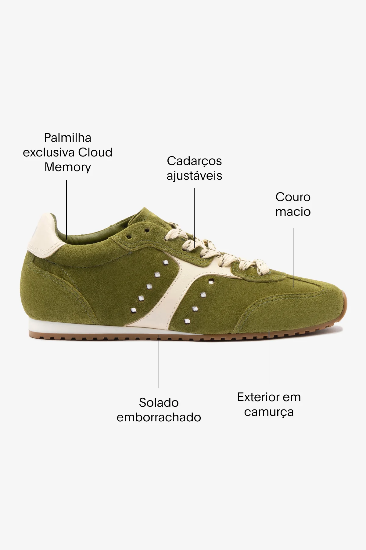 Tênis Stella Camurça Verde e Couro Off White - Image 5