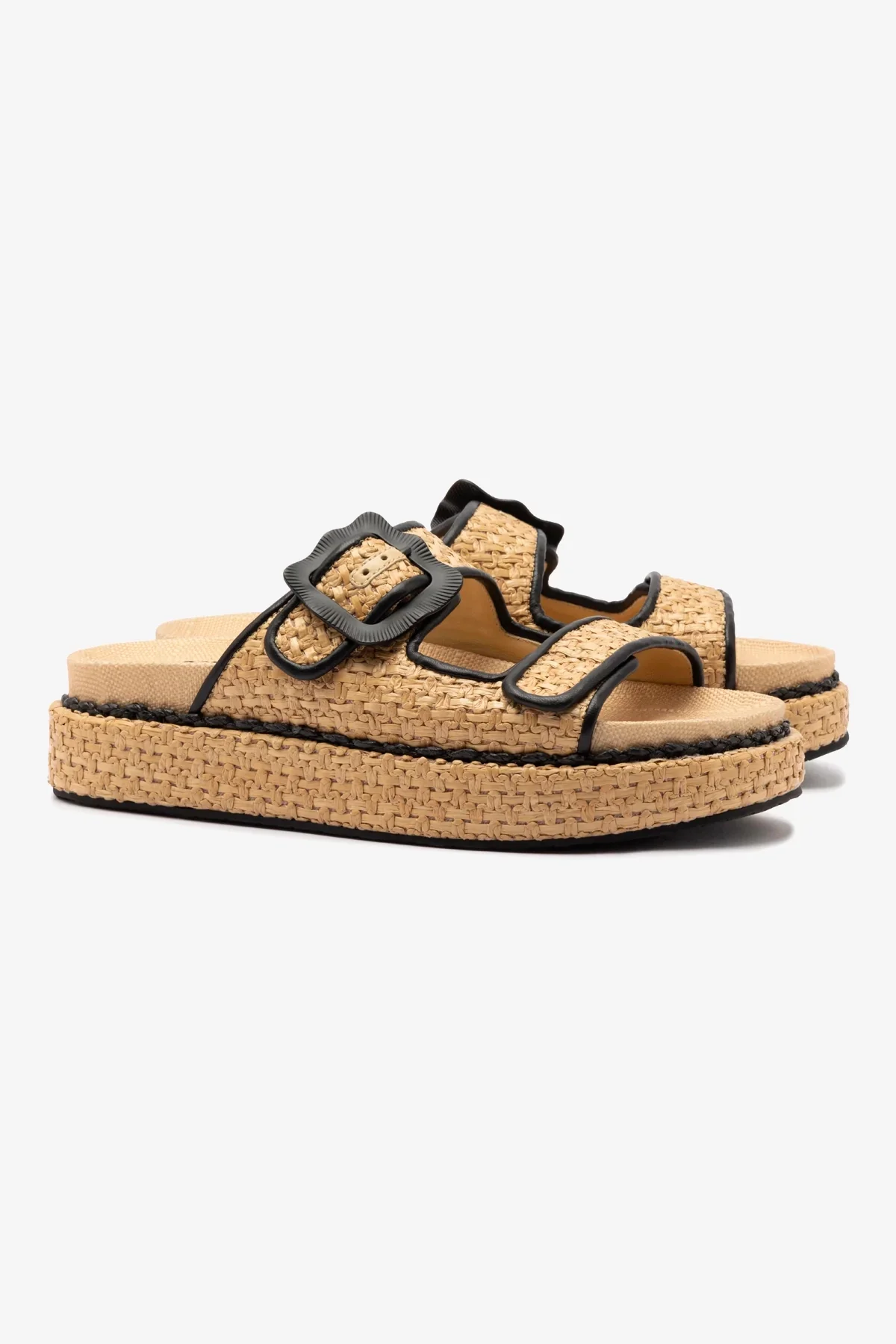 Flat Maui Ráfia Natural e Couro Preto - Image 3