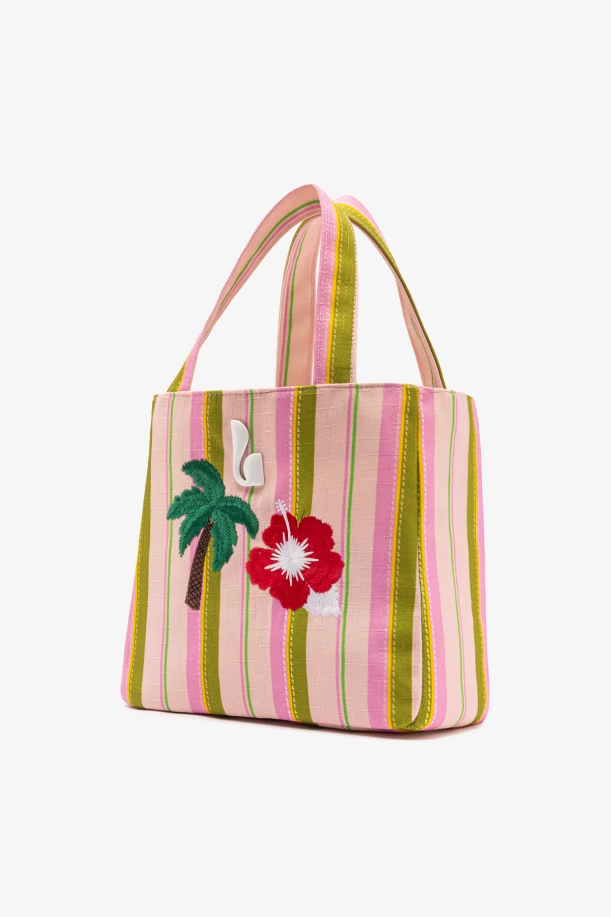 Bolsa Tote Bag Poppy Mini Ráfia Listrada Rosa - Image 3