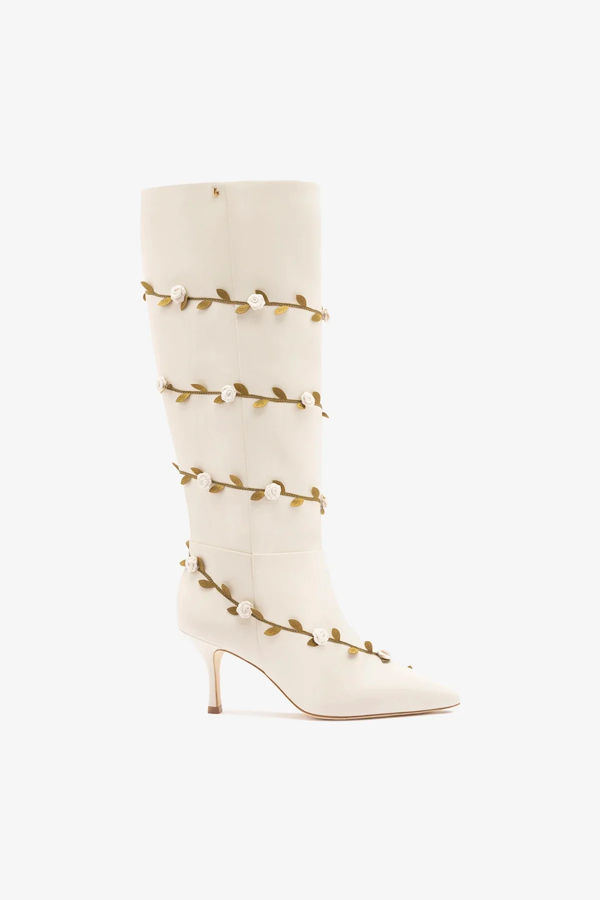 Larroudé x Tanner Fletcher: Bota Kate Mid Rose Vines Couro Off White