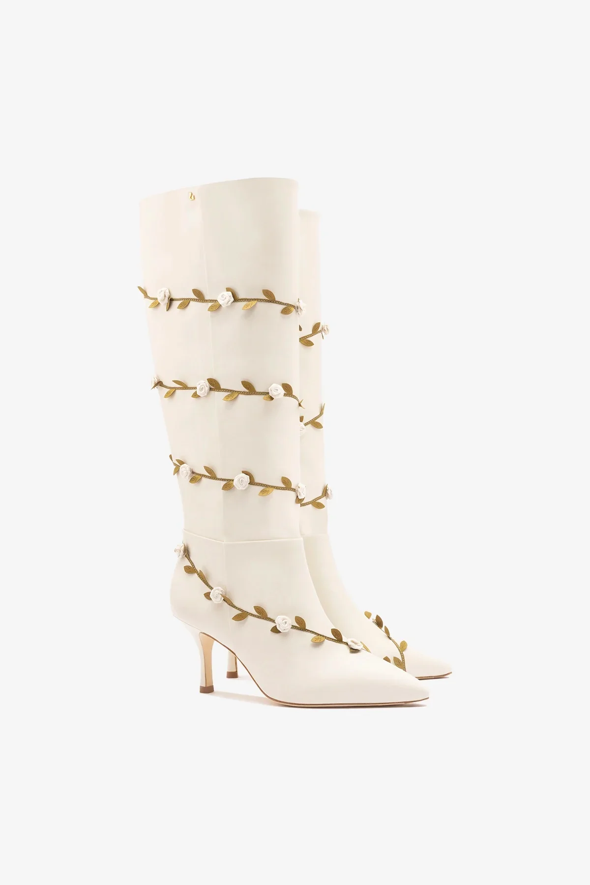 Larroudé x Tanner Fletcher: Bota Kate Mid Rose Vines Couro Off White - Image 3