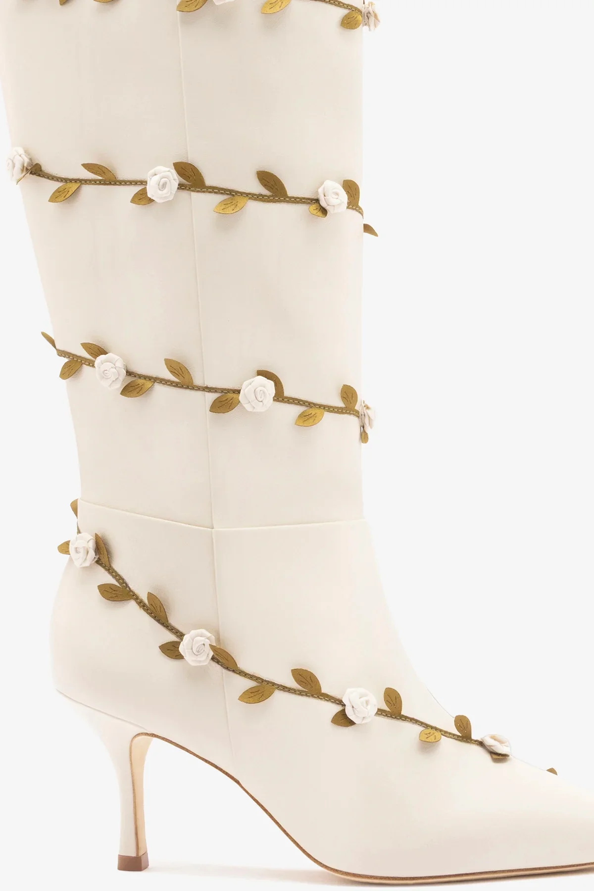 Larroudé x Tanner Fletcher: Bota Kate Mid Rose Vines Couro Off White - Image 4