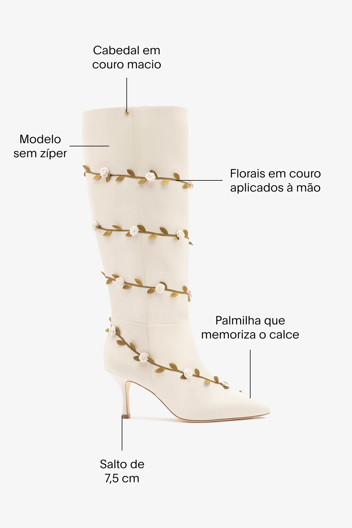 Larroudé x Tanner Fletcher: Bota Kate Mid Rose Vines Couro Off White - Image 5
