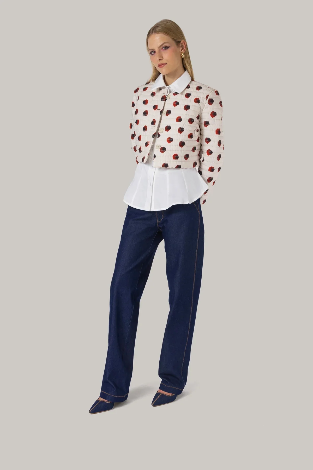 Jaqueta Cropped Gloria Algodão Floral Branco - Image 2