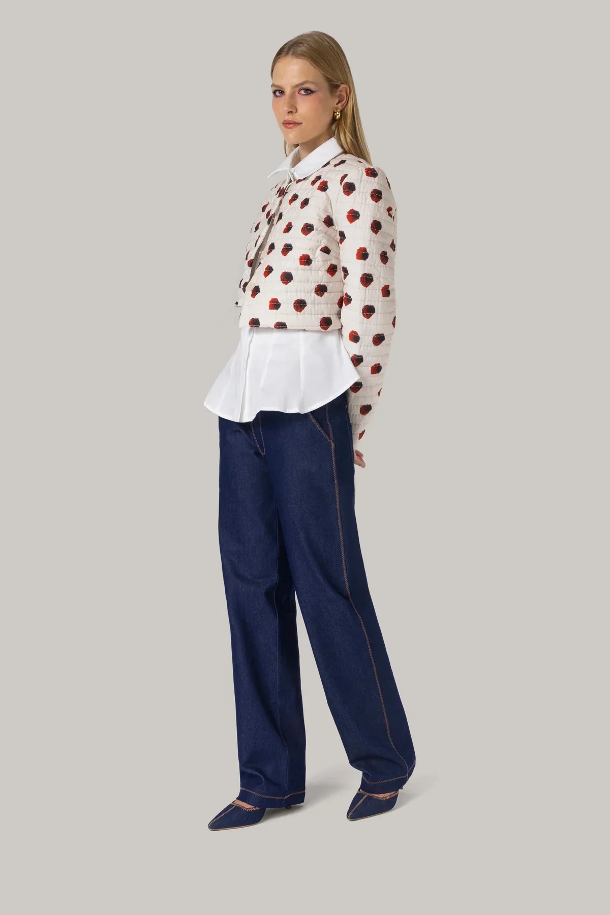 Jaqueta Cropped Gloria Algodão Floral Branco - Image 5